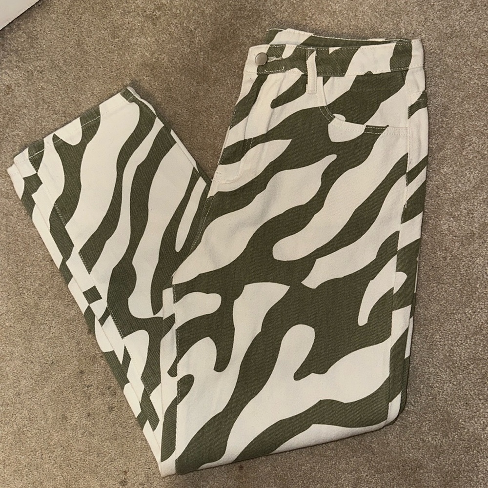 Shein zebra stripe denim jeans